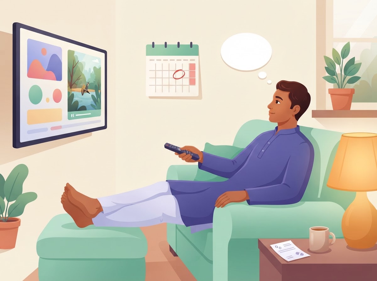 A patient relaxing at home who has forgotten his follow-up date